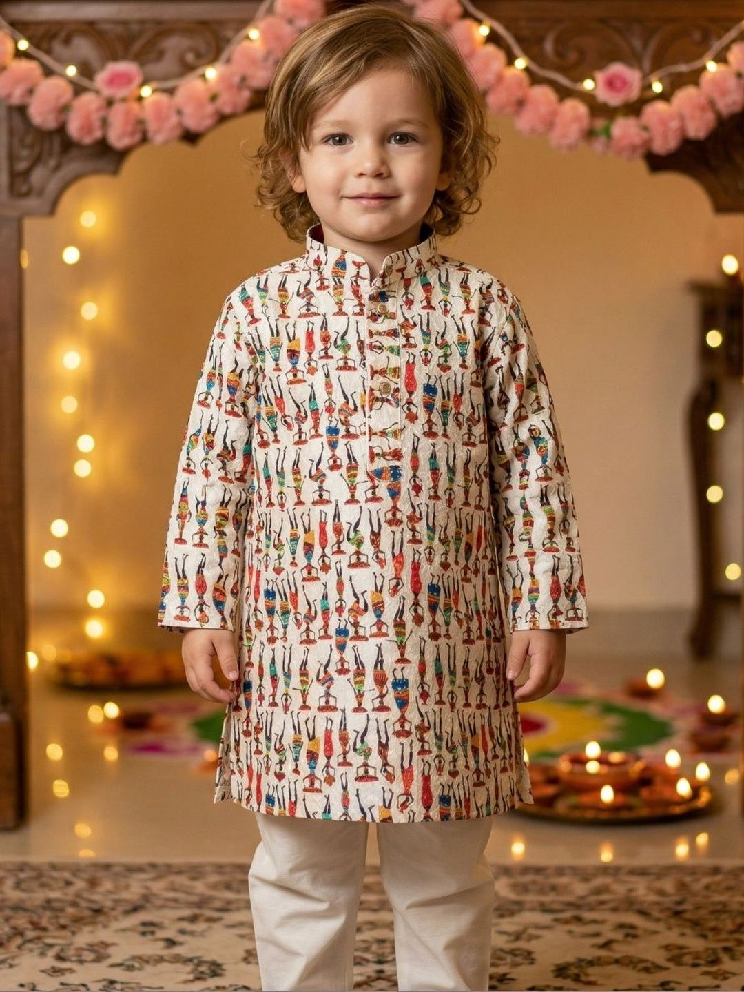 Boys Ethnic Motifs Embroidered Regular Chikankari Pure Cotton Kurta with Pyjamas