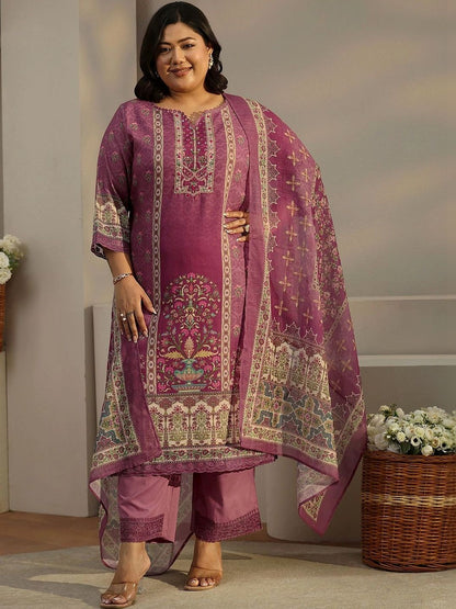 Women Ethnic Motifs Printed Regular Thread Work Linen Kurta with Trousers & With Dupatta