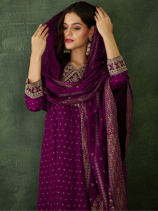 Embroidered Regular Kurta With Trousers & Dupatta