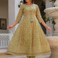 Green Floral Printed Panelled Pure Cotton Anarkali Kurta With Trousers & Dupatta