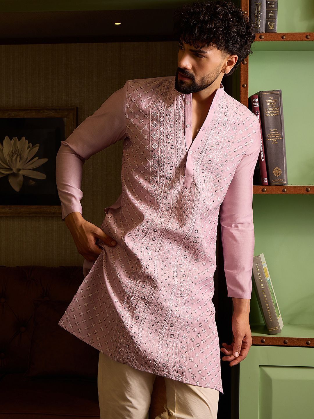 Embroidered Geometric Floral Ethnic Motifs Kurta Pyjama Set