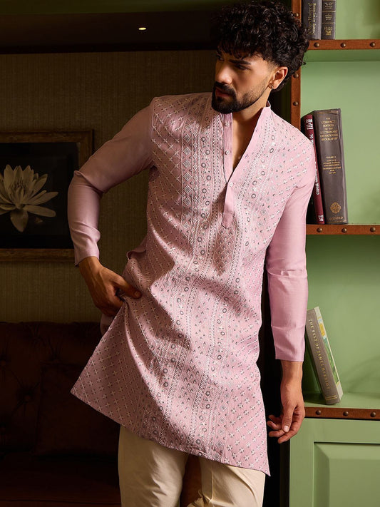 Embroidered Geometric Floral Ethnic Motifs Kurta Pyjama Set