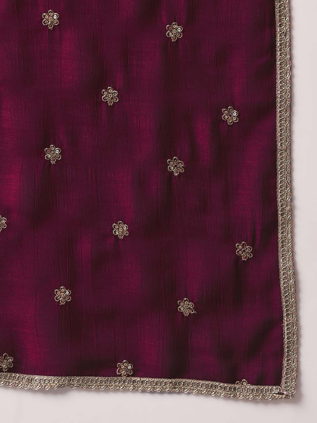 Floral Embroidered A-Line Kurta With Trousers & Dupatta