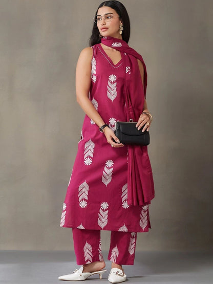 Women Ethnic Motifs Printed Regular Pure Cotton Kurta with Trousers & With Dupatta