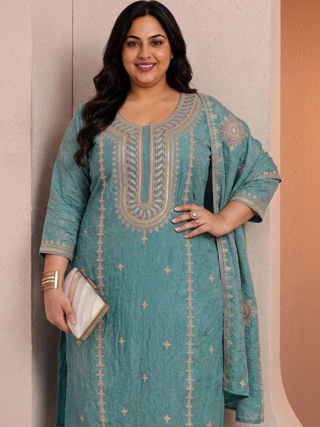 Women Ethnic Motifs Embroidered Regular Thread Work Kurta with Trousers & With Dupatta