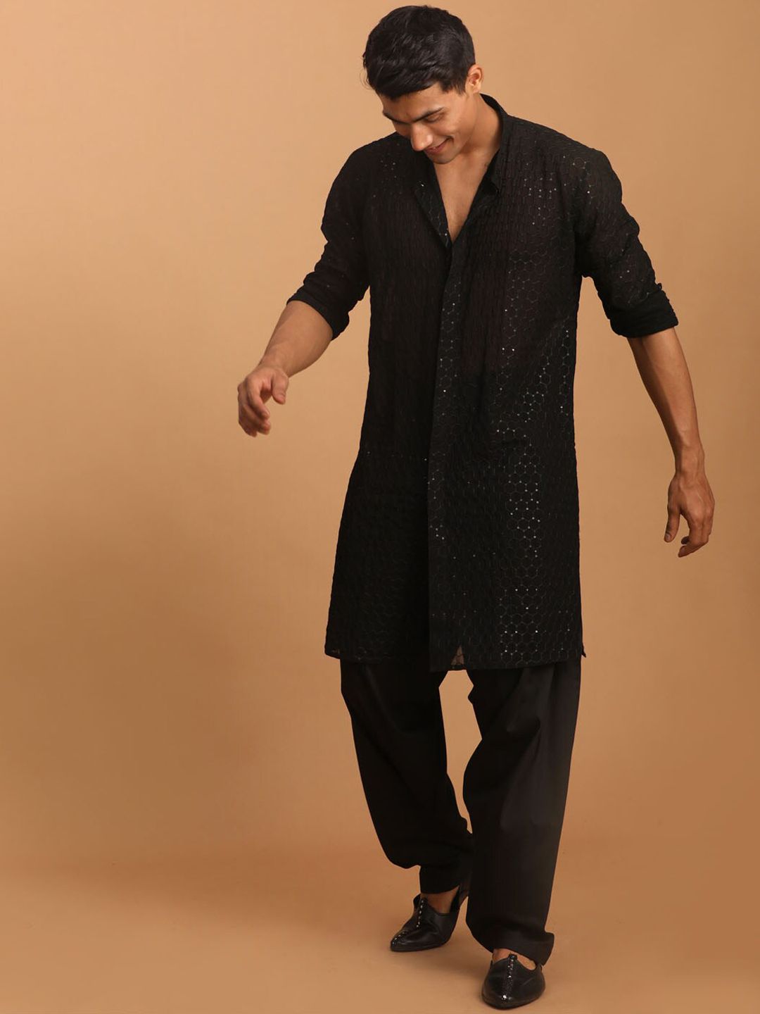 Men Georgette Sequence Semi Sheer Kurta With Patiala