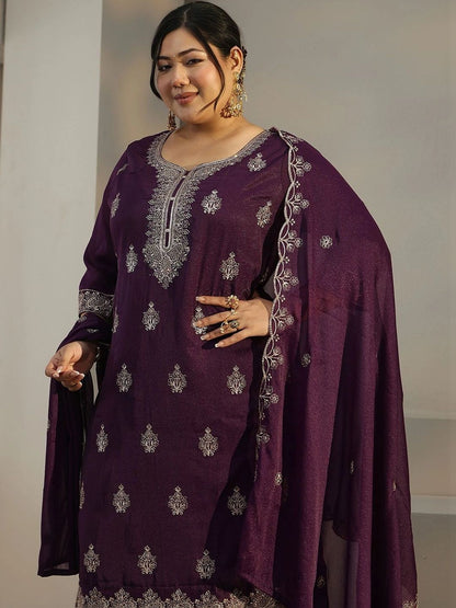 Women Ethnic Motifs Embroidered Regular Thread Work Kurta with Trousers & With Dupatta
