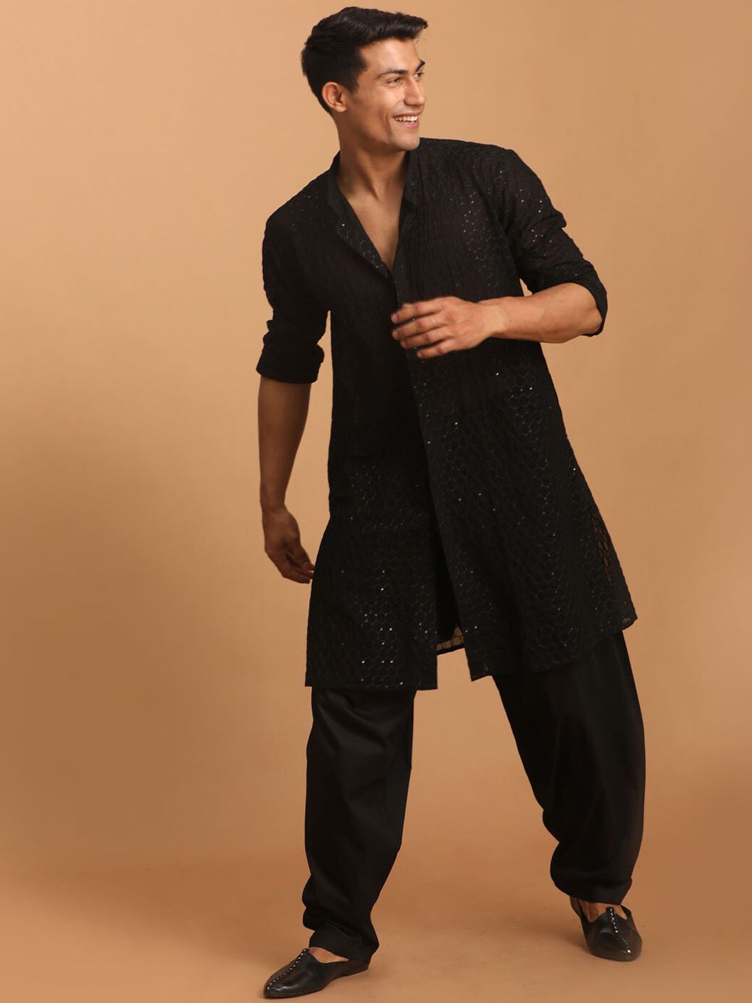 Men Georgette Sequence Semi Sheer Kurta With Patiala