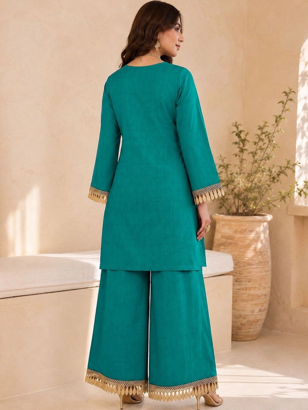 Women Ethnic Motifs Embroidered Regular Gotta Patti Kurta with Palazzos