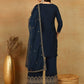 Blue Yoke Design Straight Kurta with Trousers & Dupatta