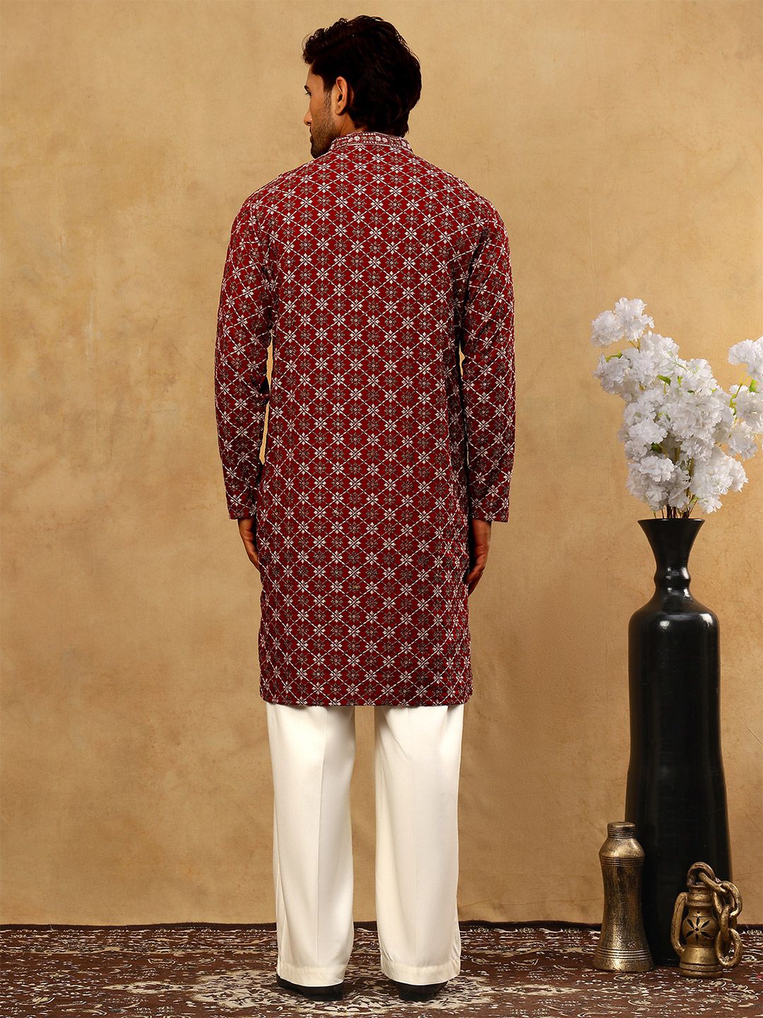 Embroidered Regular Sequinned Kurta With Korean Pants