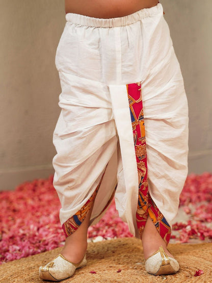 Boys Pink Ethnic Motifs Printed Pure Cotton Kurta With Dhoti Pants Set
