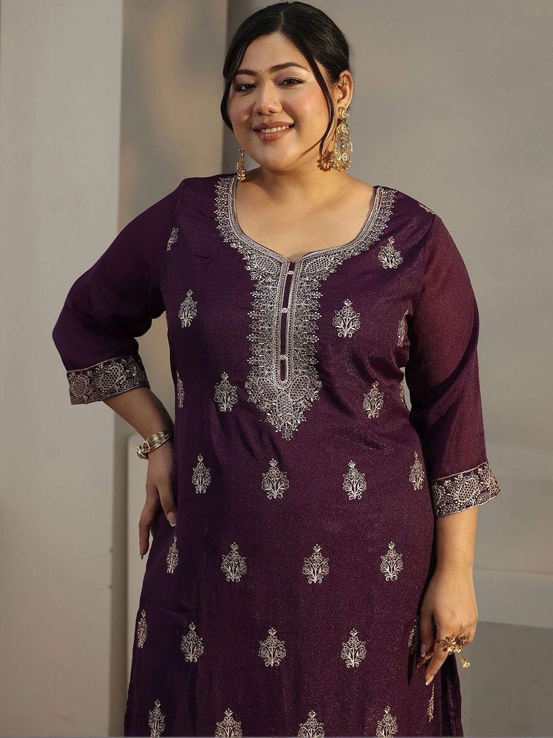 Women Ethnic Motifs Embroidered Regular Thread Work Kurta with Trousers & With Dupatta