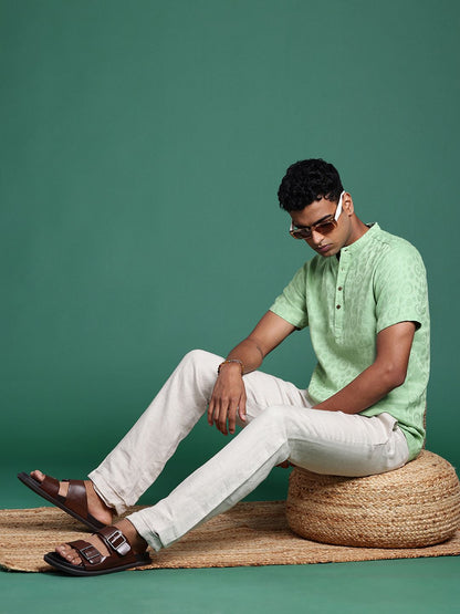 Pure Cotton Striped Textured Jacquard Kurta