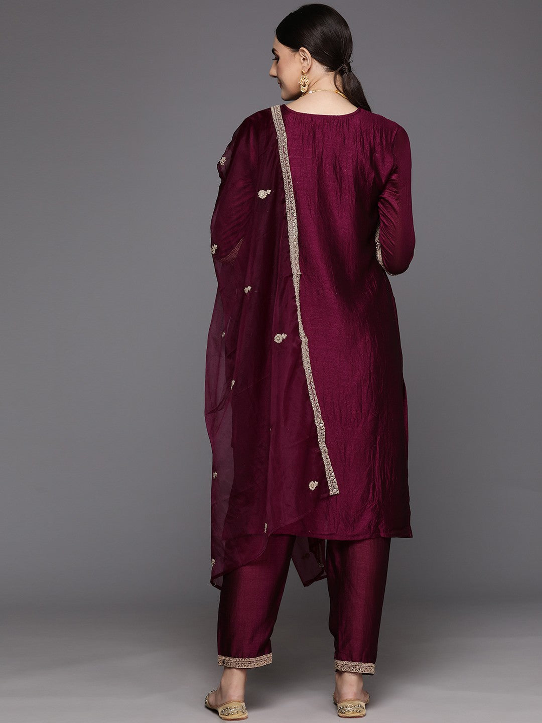 Women Ethnic Motifs Yoke Design Regular Sequinned Kurta with Trousers & Dupatta