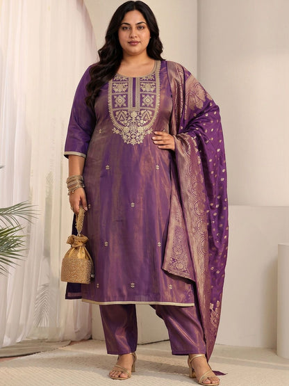 Women Ethnic Motifs Embroidered Regular Thread Work Kurta with Trousers & With Dupatta