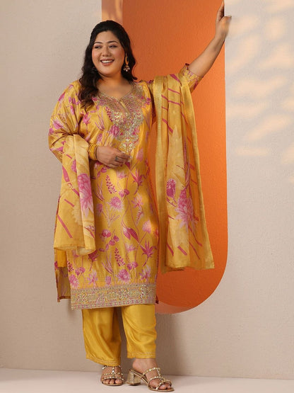 Plus Size Floral Printed Regular Kurta with Palazzos & With Dupatta