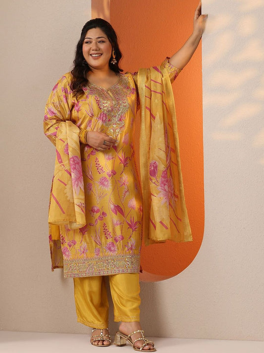Plus Size Floral Printed Regular Kurta with Palazzos & With Dupatta
