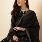 Black Ethnic Motifs Embroidered Thread Work Straight Kurta & Trouser With Dupatta