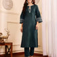 Women Teal Cotton Blend Kurta Pant Set