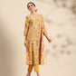 Women Mustard Yellow Floral Printed A- Line Kurta with Trousers