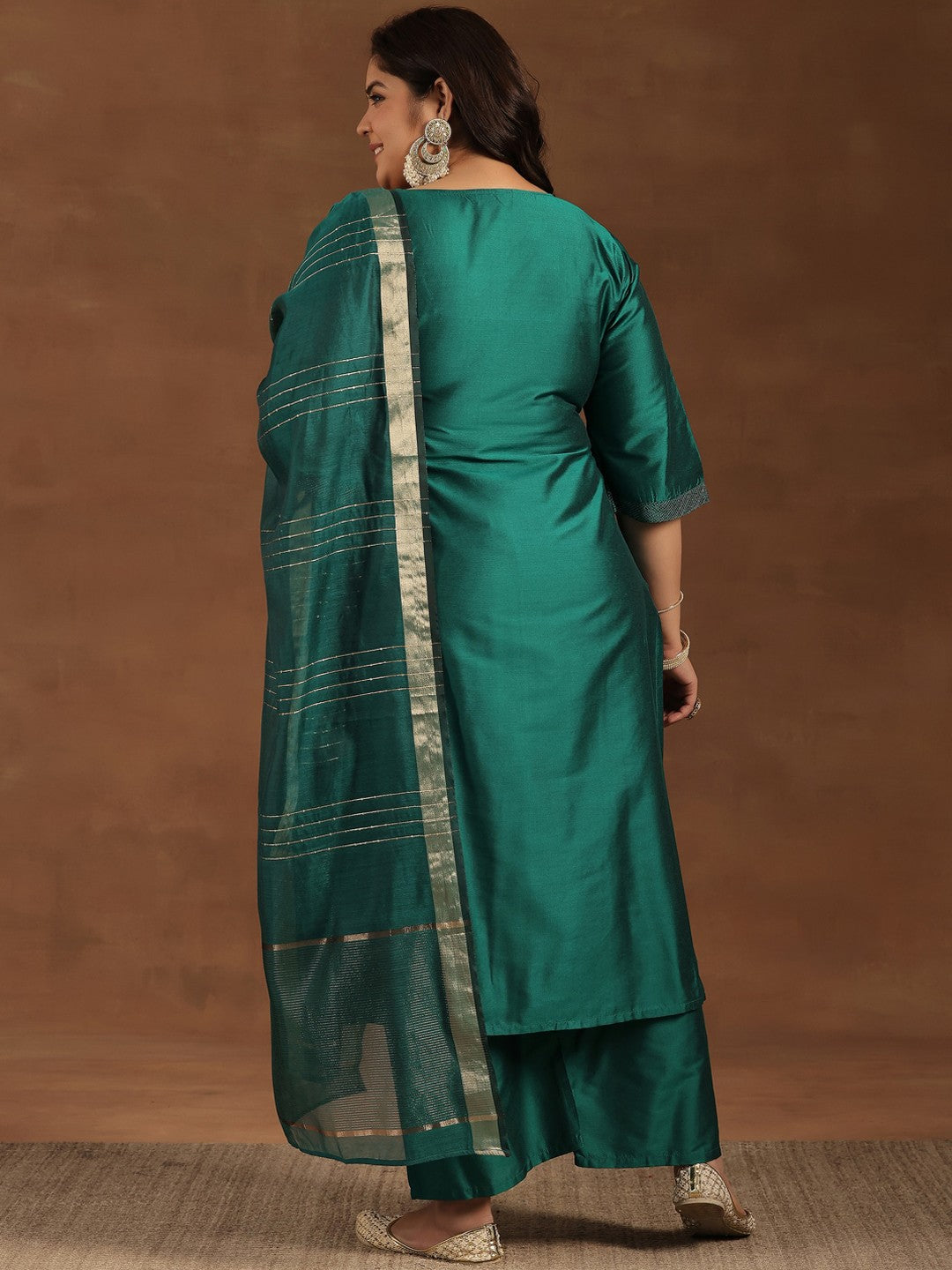 Plus Size Straight Kurta With Palazzos & Dupatta