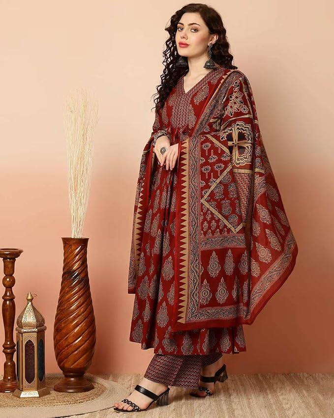 Women Viscose Printed Kurta Pant Dupatta Set
