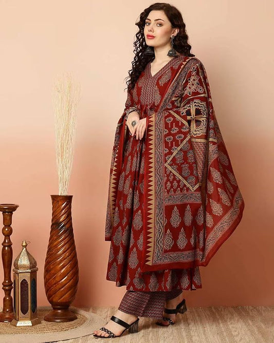 Women Viscose Printed Kurta Pant Dupatta Set