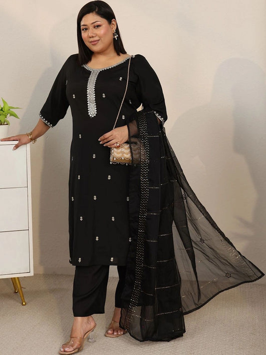 Women Ethnic Motifs Embroidered Regular Thread Work Kurta with Trousers & With Dupatta