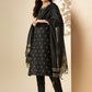 Black Ethnic Motifs Embroidered Thread Work Straight Kurta & Trouser With Dupatta