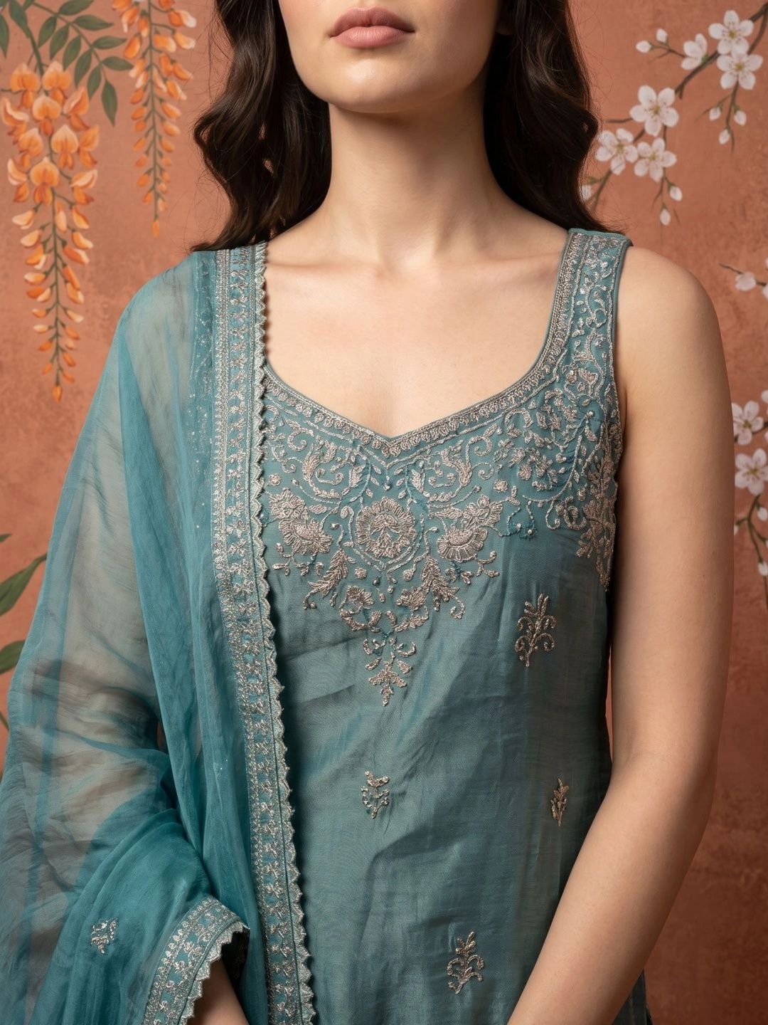 Women Ethnic Motifs Embroidered Regular Thread Work Kurta with Sharara & With Dupatta