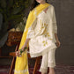 Embroidered Pleated Chikankari Pure Cotton A-Line Kurta With Trousers & Dupatta