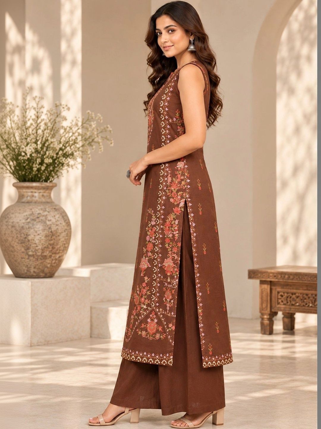 Women Floral Printed Regular Pure Cotton Kurta with Palazzos