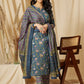 Notch Neck Floral Printed Pure Cotton Kurta with Palazzo & Dupatta