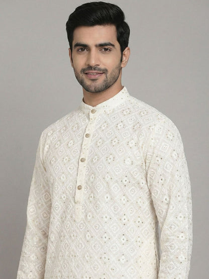 Men Embroidered Regular Sequinned Kurta with Pyjamas
