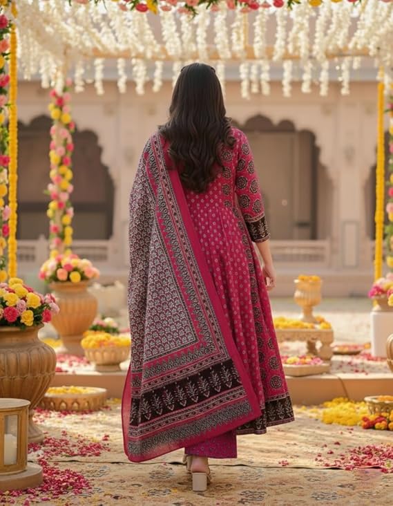 Women’s Rayon Viscose Anarkali Kurta Set with Dupatta