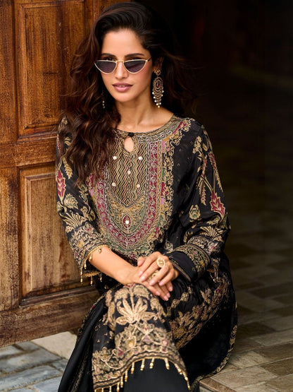 Ethnic Motifs Printed Pure Silk Straight Kurta With Trousers & Dupatta
