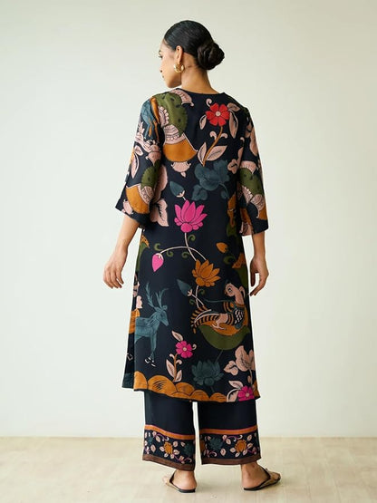 Women's Viscose Rayon Straight Printed Kurta with Palazzo