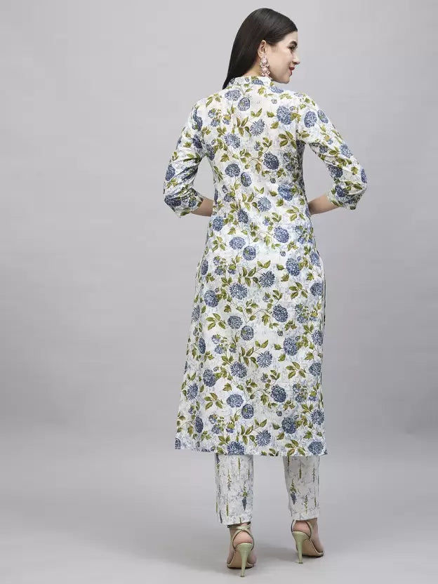 Women Floral Cotton Blend Kurta Pant Set