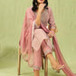 Women's Pink Embroidered Chanderi Kurta Pant Set with Dupatta