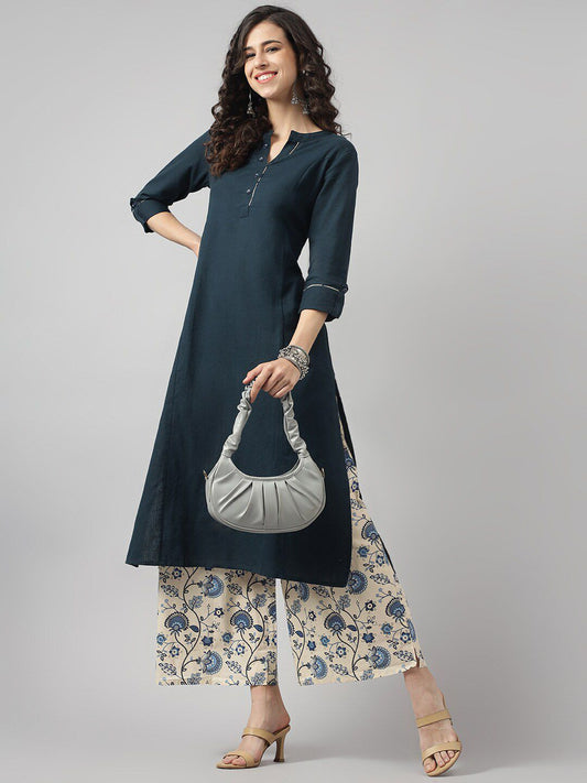 Band Collar Straight Kurta with Palazzos
