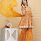 Women Mustard-Orange Cotton Rayon Kurta Sharara Dupatta Set