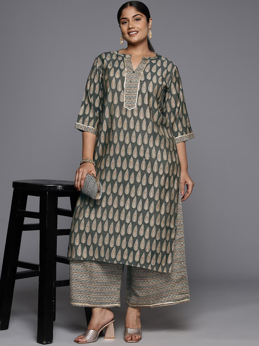 Plus Size Floral Printed Regular Gotta Patti Kurta with Palazzos