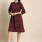 Ethnic Motifs Print Puff Sleeves A-Line Dress