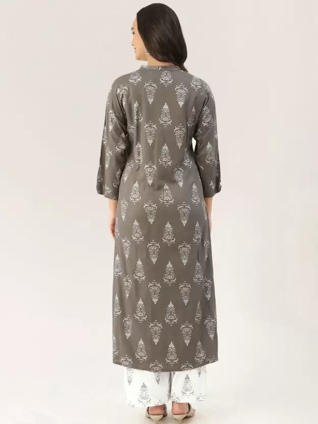 Women Mandarin Collar Viscose Rayon Kurta and Palazzo Set