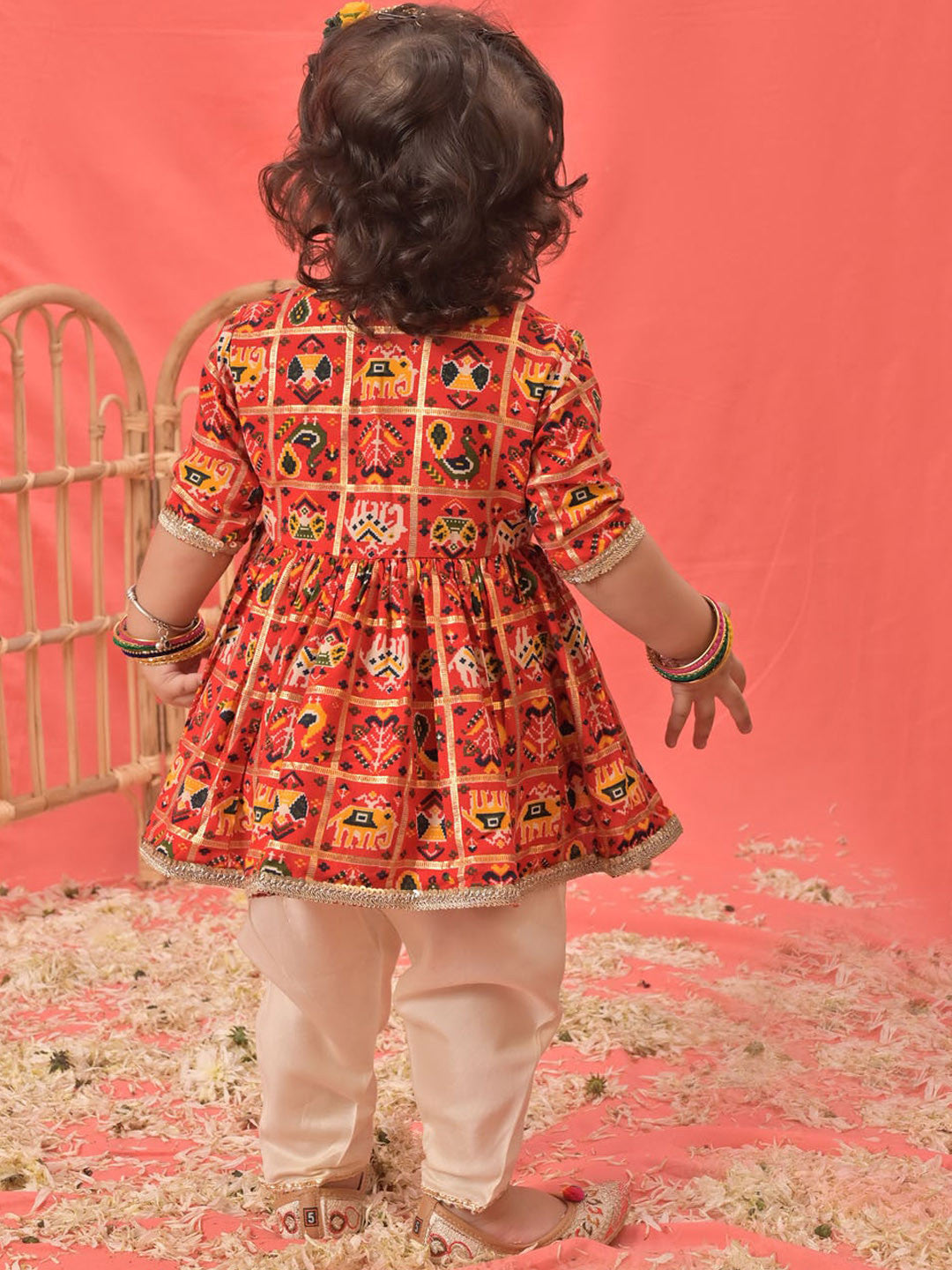 Girls Ethnic Motifs Printed Angrakha Kurta With Dhoti Pants