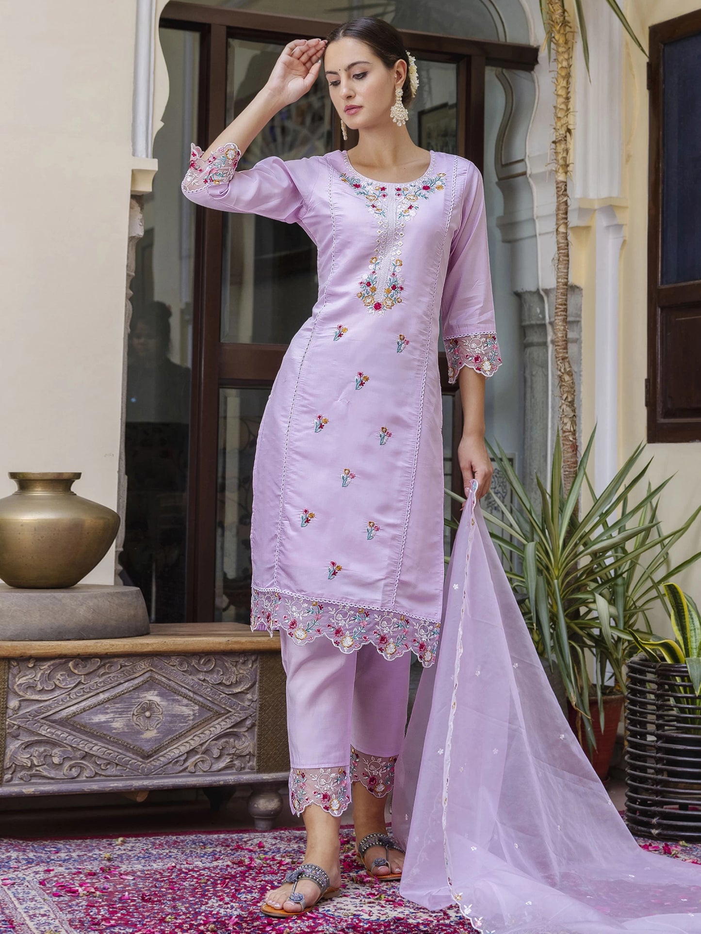 Lavender Kurta pant dupatta set