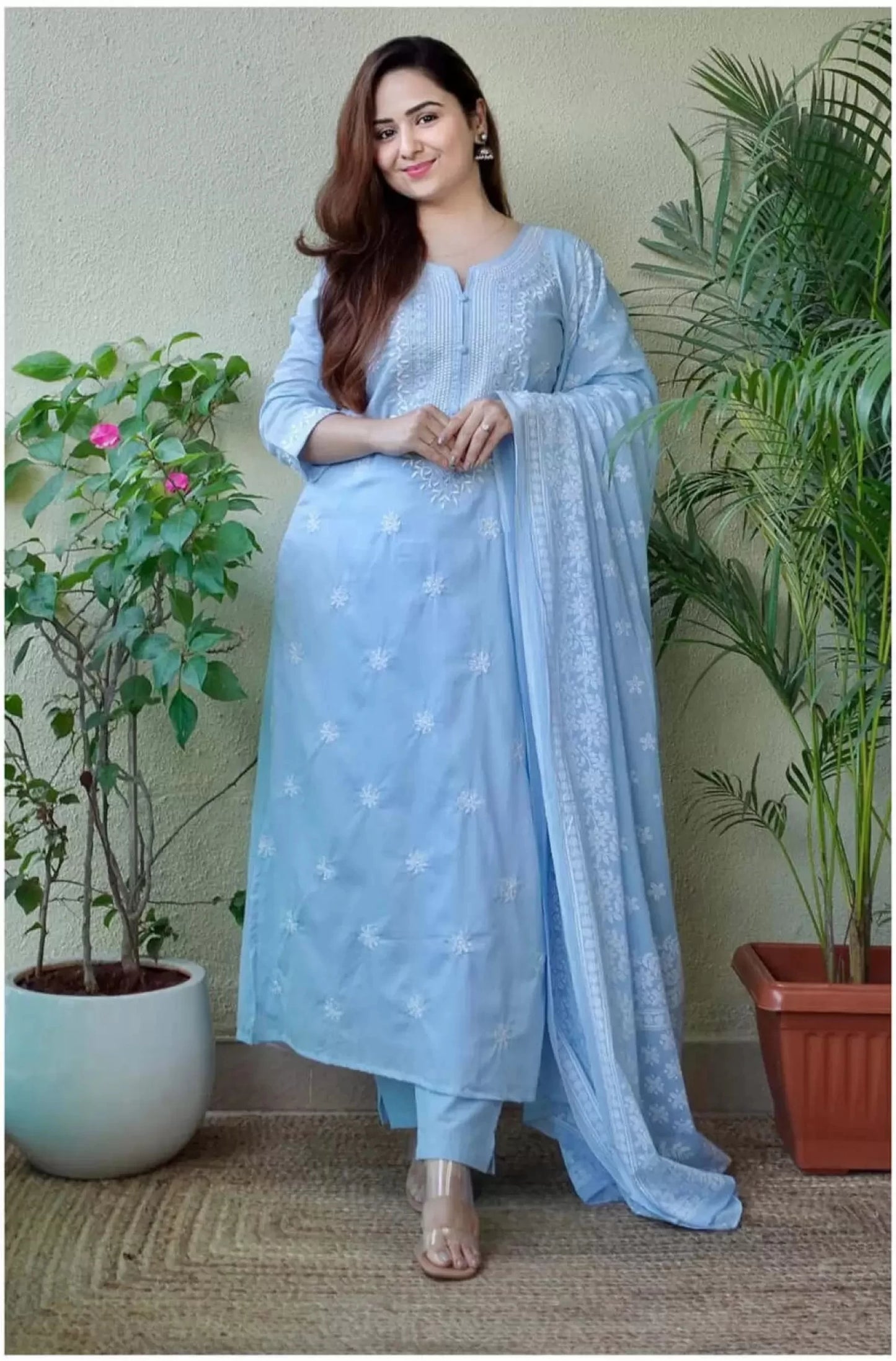 Women Blue Viscose Rayon Kurta Pant Dupatta Set