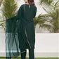 Women Green Cotton Silk Kurta Pant Dupatta Set