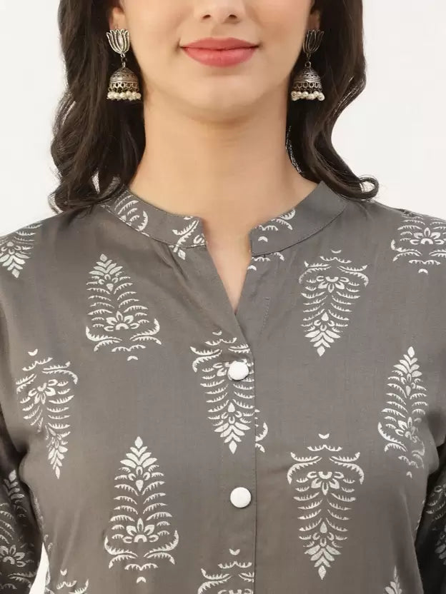 Women Mandarin Collar Viscose Rayon Kurta and Palazzo Set